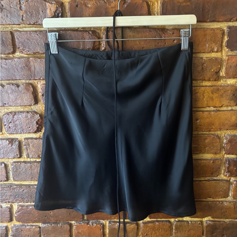 Princess Polly Black Satin Mini Skirt with Lace up Waist